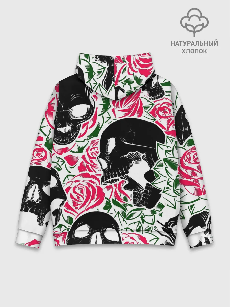 Худи мужской база хлопок / Череп, розы, цветы, зубы