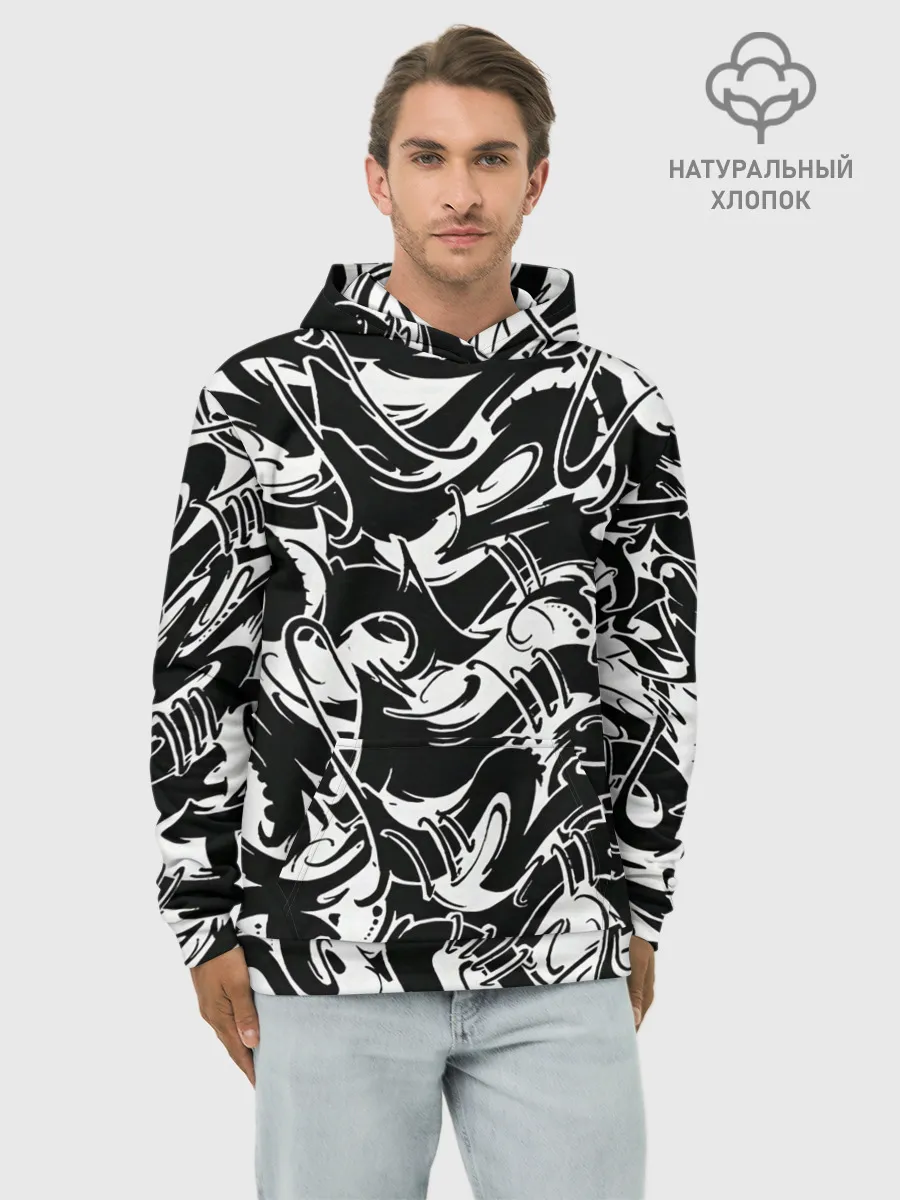 Худи мужской база хлопок / Tattoo | BlackWhite