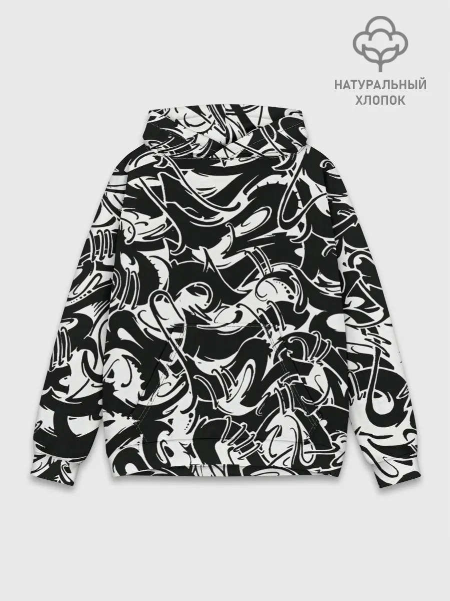 Худи мужской база хлопок / Tattoo | BlackWhite