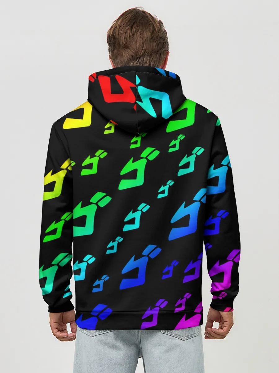 Худи мужской база хлопок / Радужный Паттерн Лого ДжоДжо