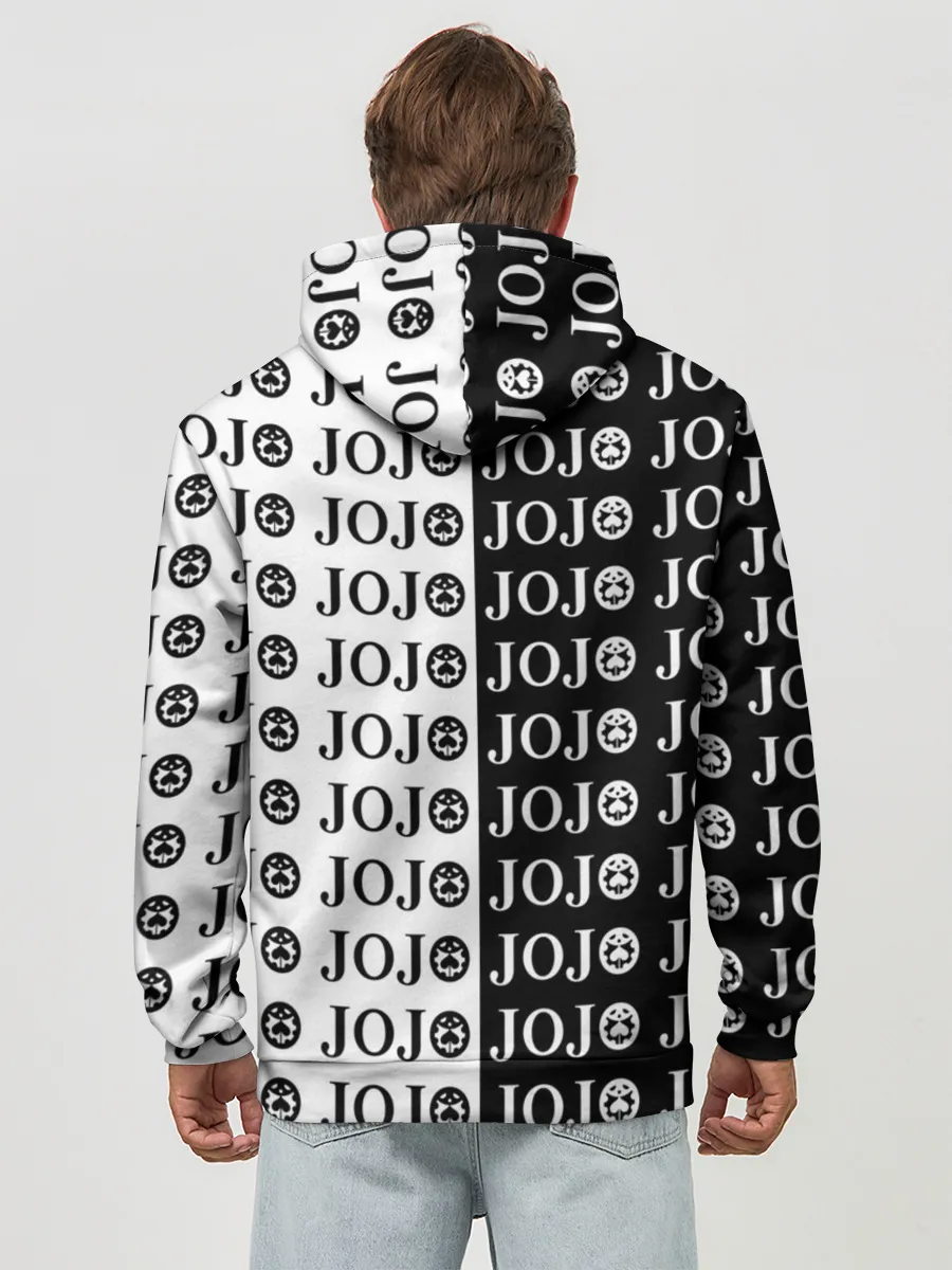 Худи мужской база хлопок / Логотип джо джо паттерн черно-белый