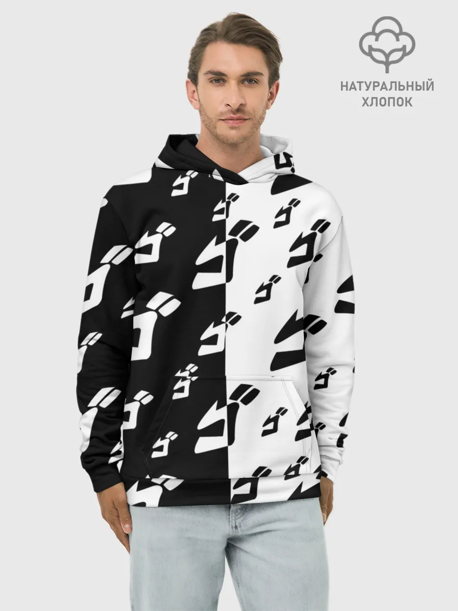 Худи мужской база хлопок / Паттерн ДжоДжо черно-белый