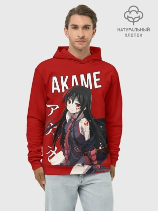 Худи мужской база хлопок / Убийца Акаме на красном фоне