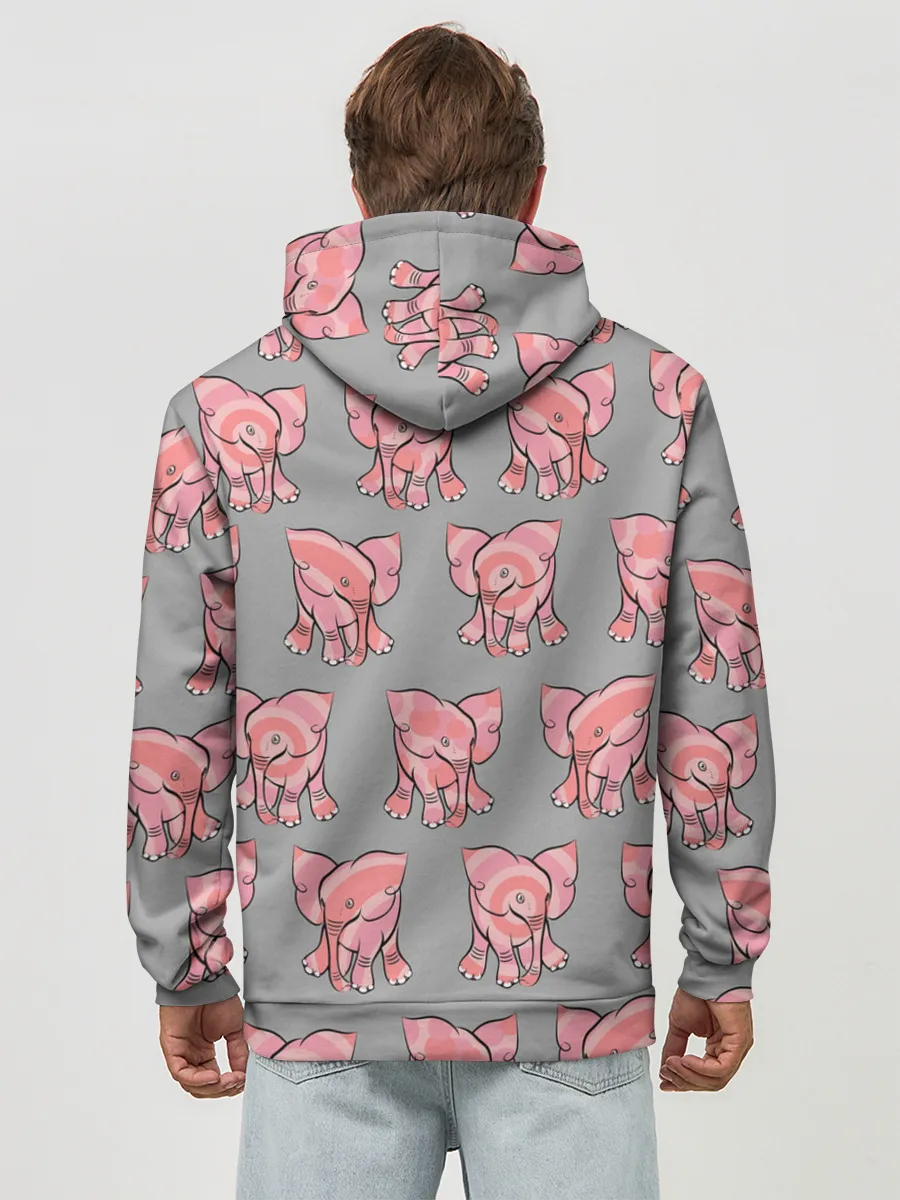 Худи мужской база хлопок / РОЗОВЫЕ СЛОНИКИ ПАТТЕРН