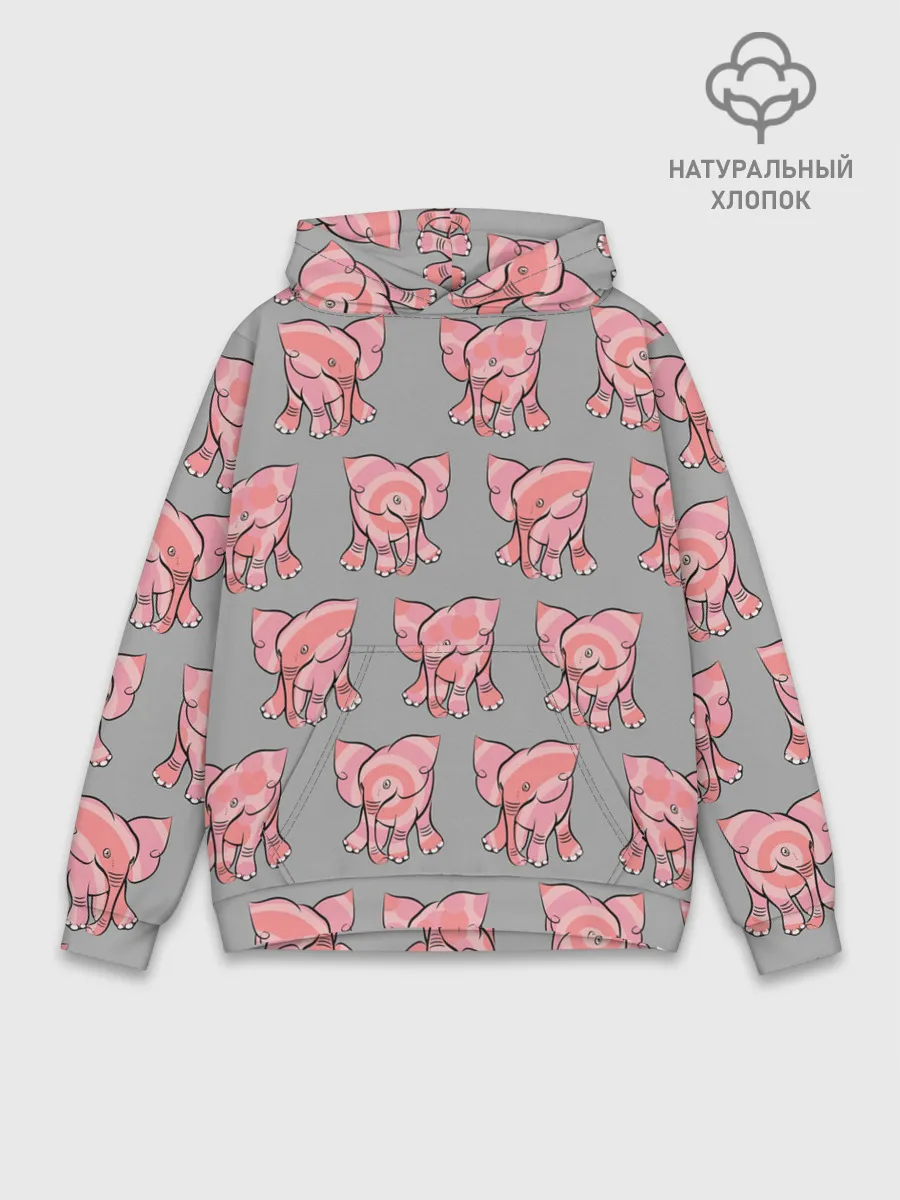 Худи мужской база хлопок / РОЗОВЫЕ СЛОНИКИ ПАТТЕРН