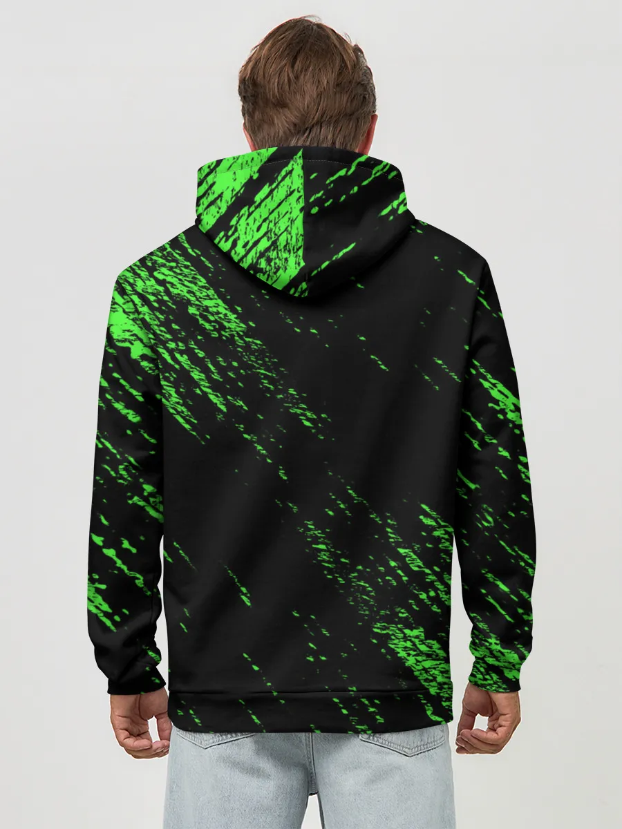 Худи мужской база хлопок / Хвост Феи зеленая диагональ