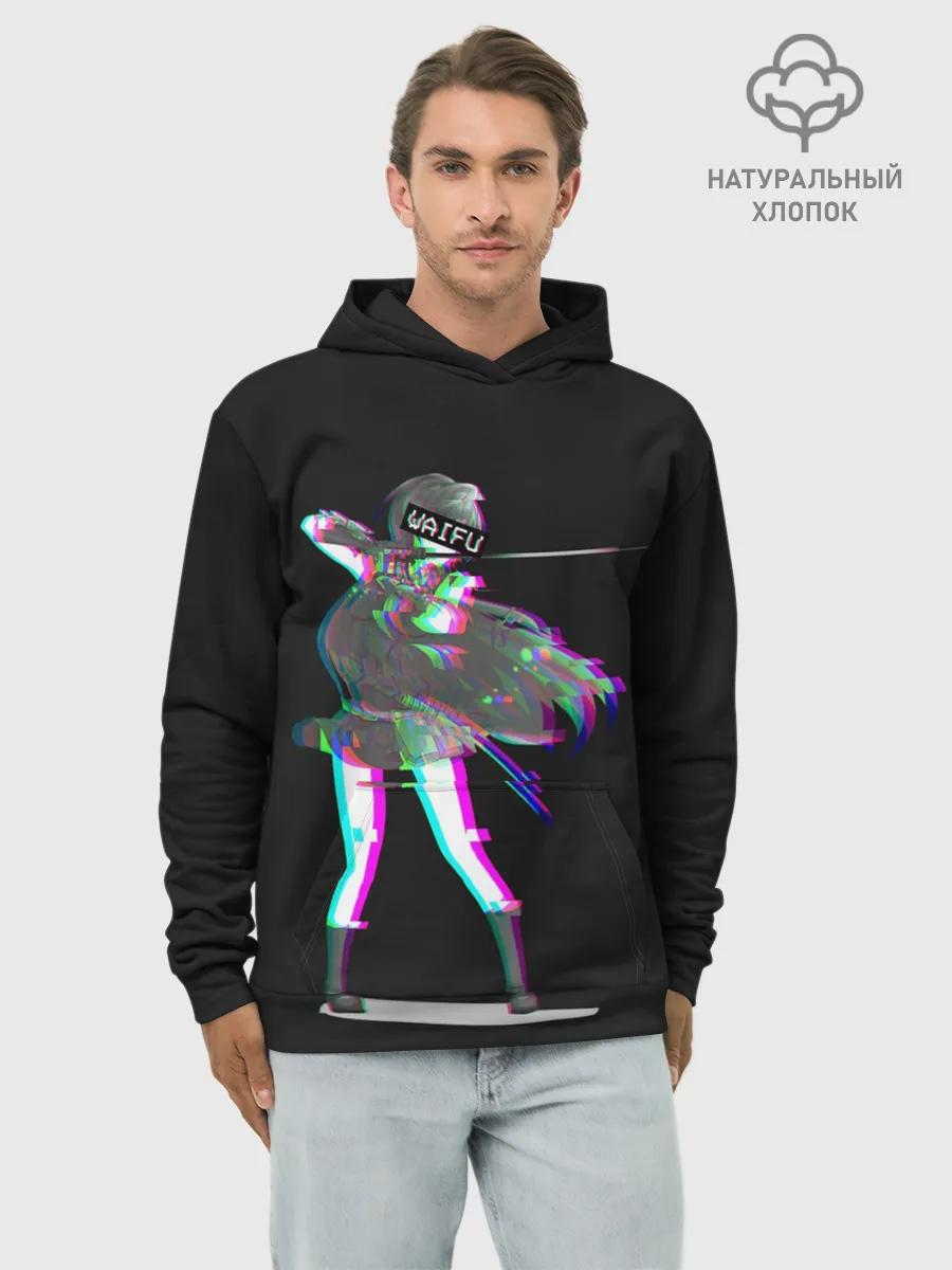 Худи мужской база хлопок / Акаме Глитч на черном