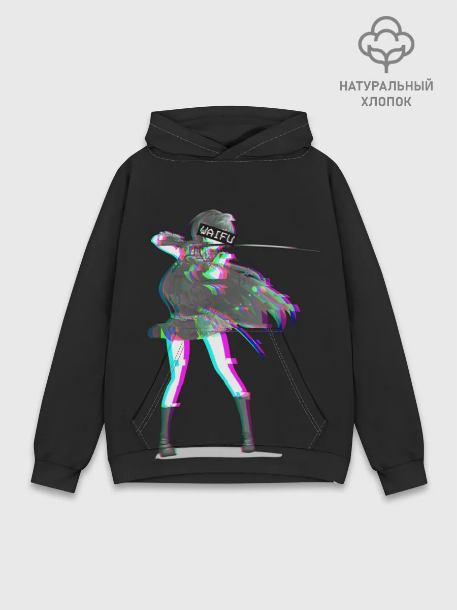 Худи мужской база хлопок / Акаме Глитч на черном