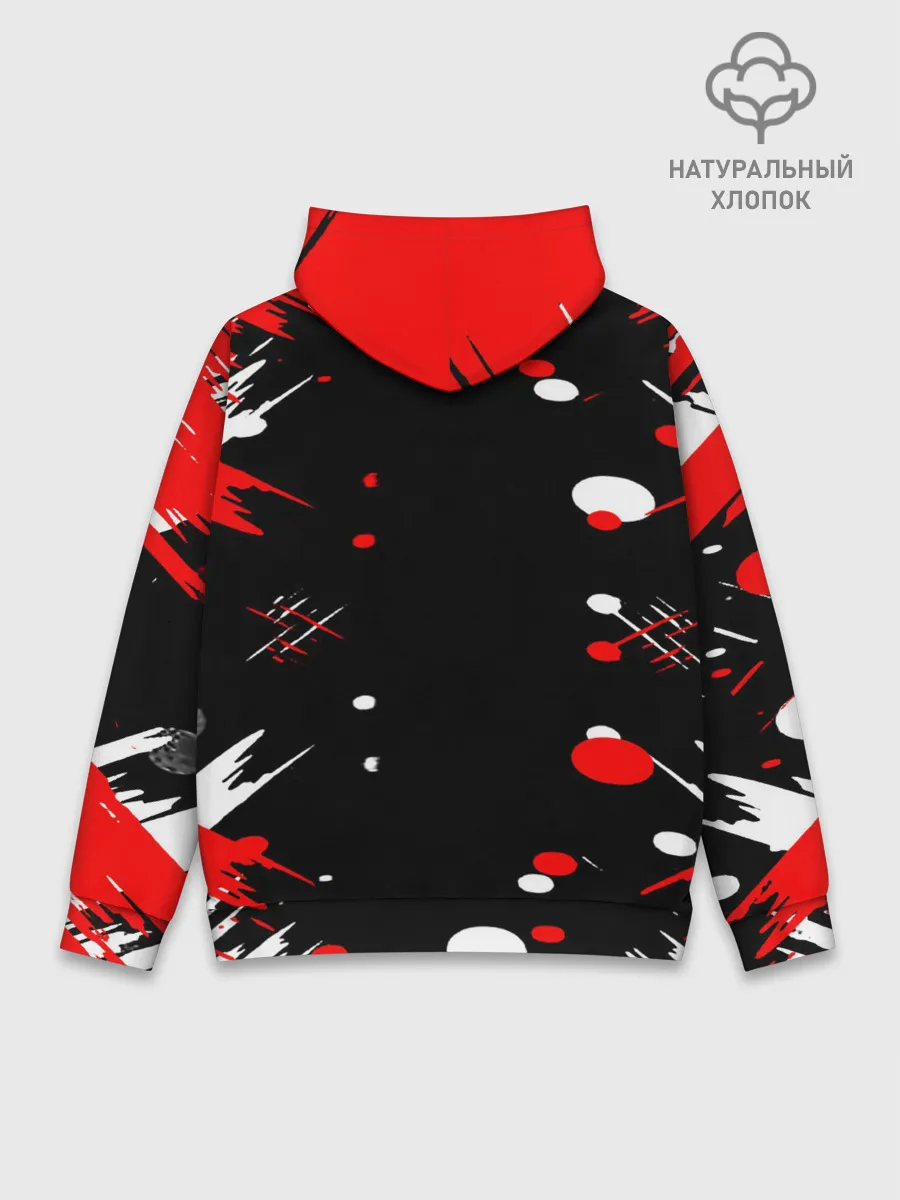 Худи мужской база хлопок / Хвост Феи красно-черная геометрия