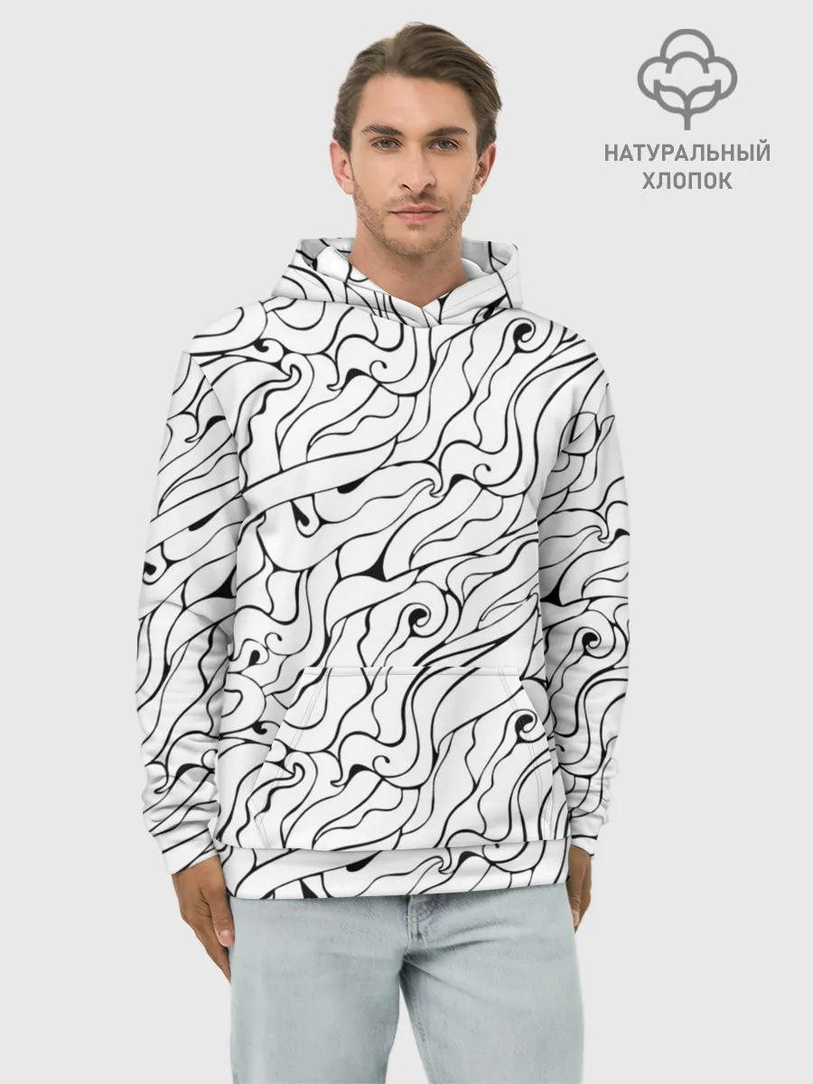 Худи мужской база хлопок / Черно-белые узоры