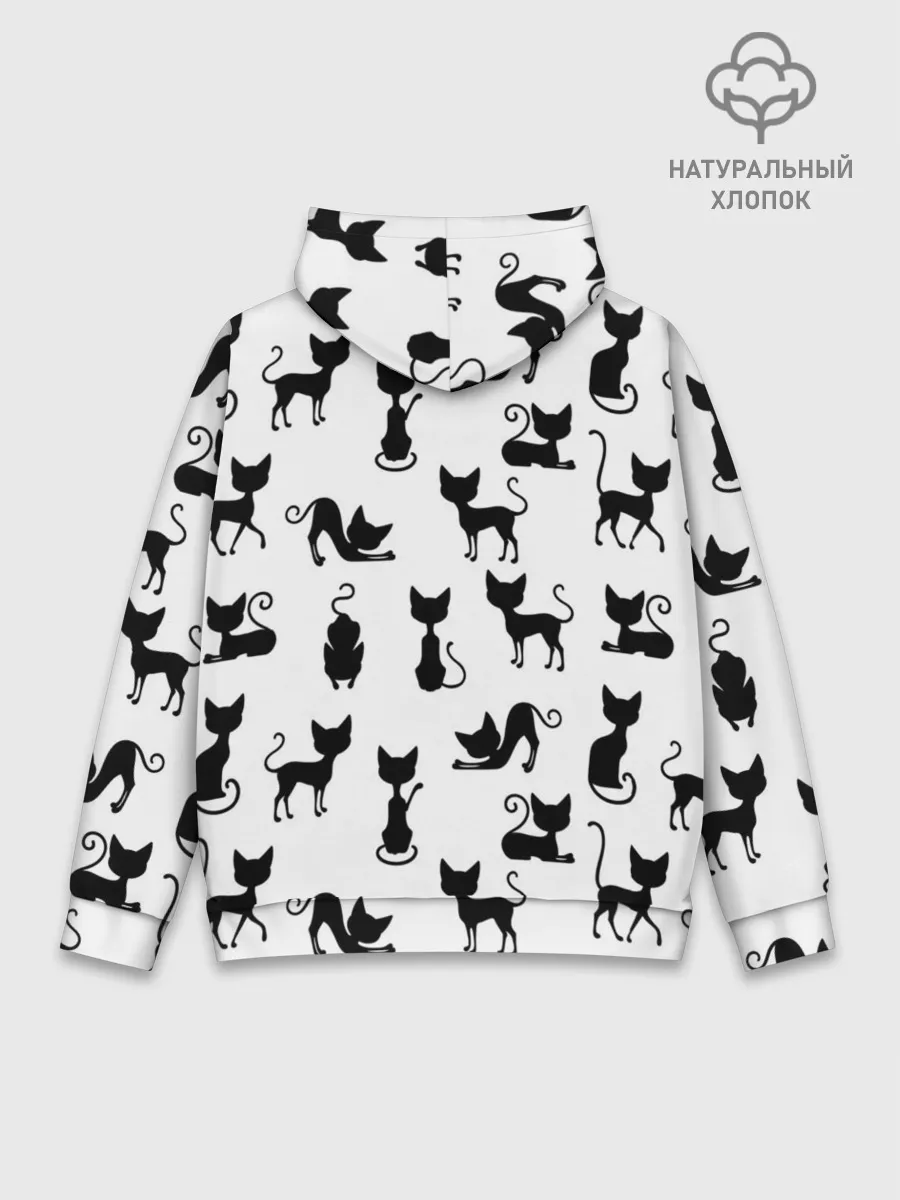 Худи мужской база хлопок / КОШКИ БЕЛОЕ НА ЧЕРНОМ