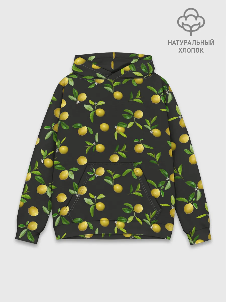 Худи мужской база хлопок / Лимончики на черном