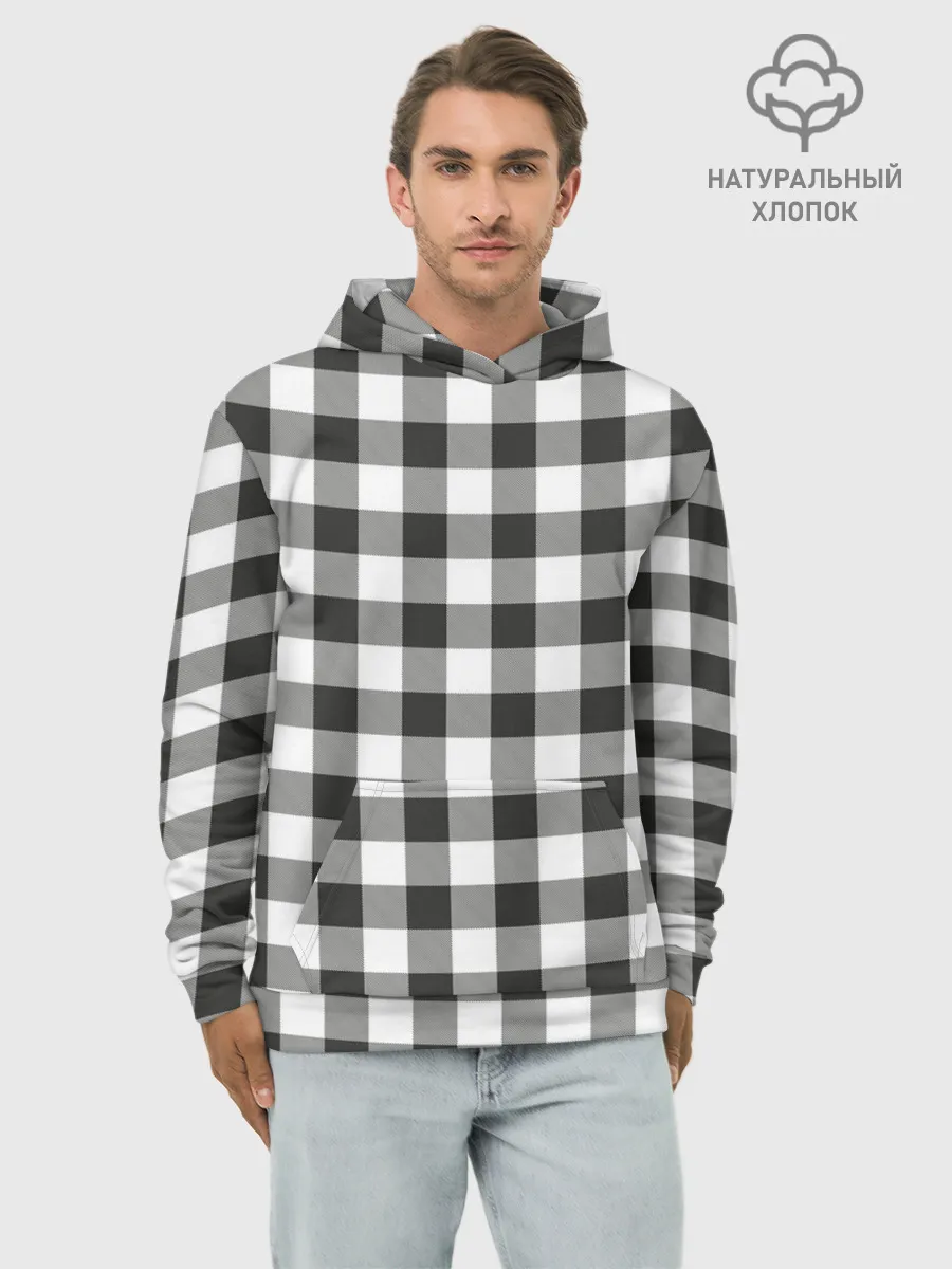 Худи мужской база хлопок / Черно-белая клетка