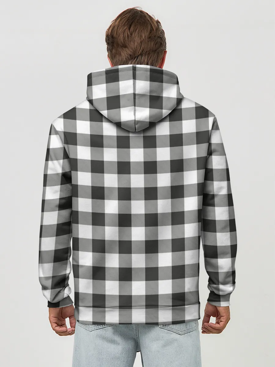 Худи мужской база хлопок / Черно-белая клетка