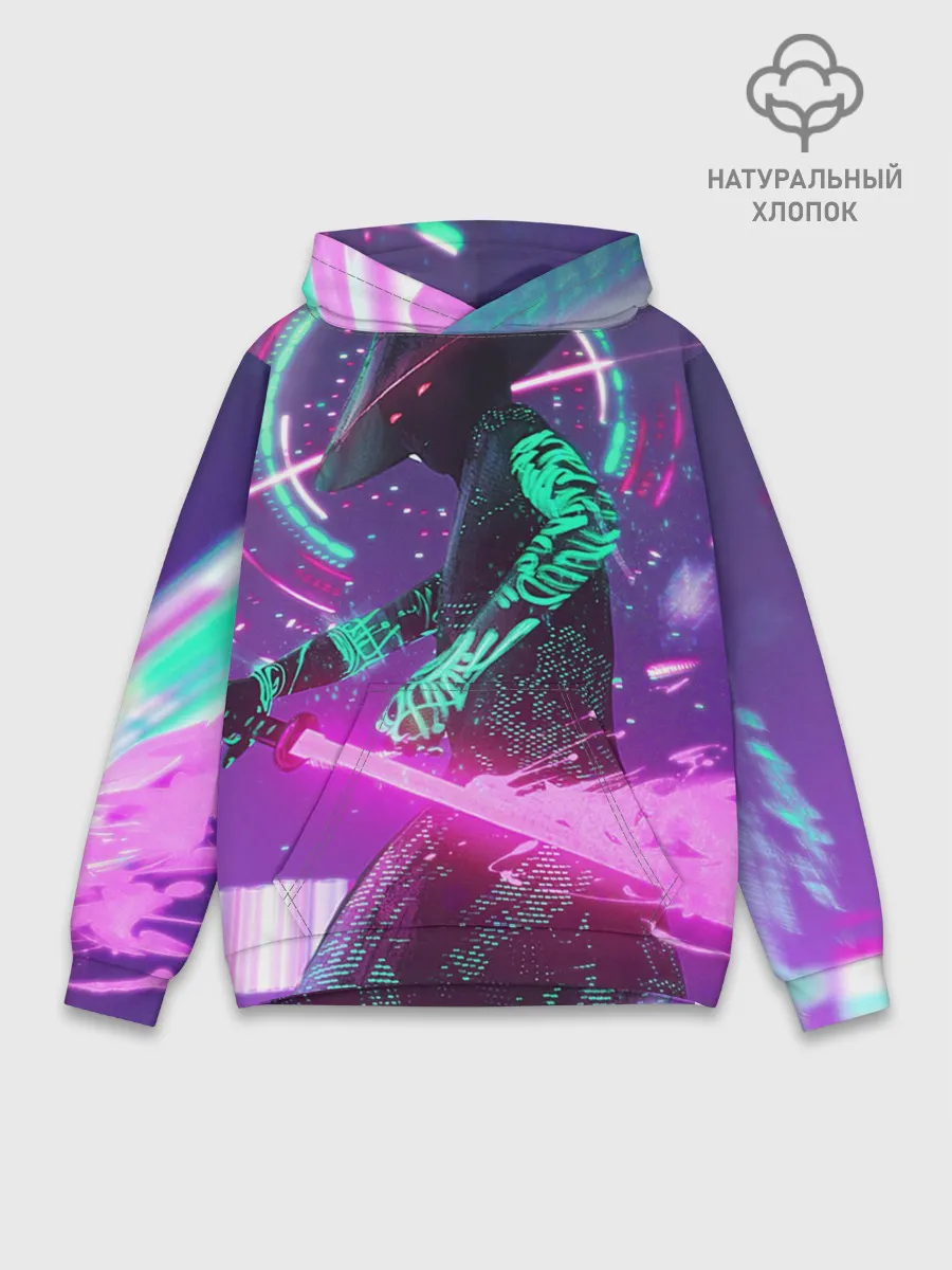 Худи мужской база хлопок / Неоновый Самурай