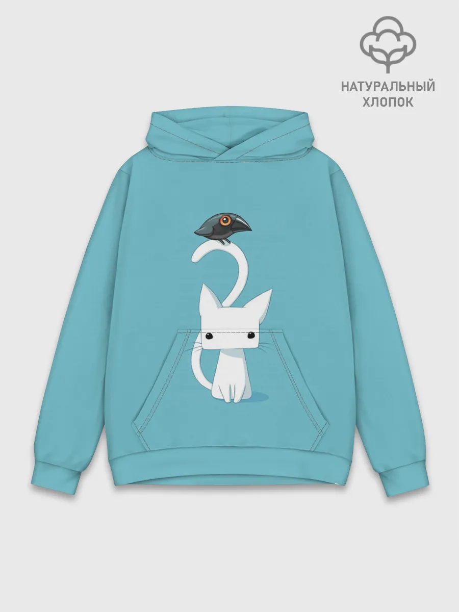 Худи мужской база хлопок / Белый котик и воробушек
