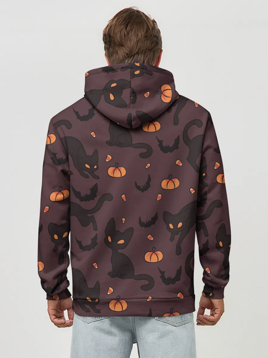 Худи мужской база хлопок / Хэллоуиновский кот