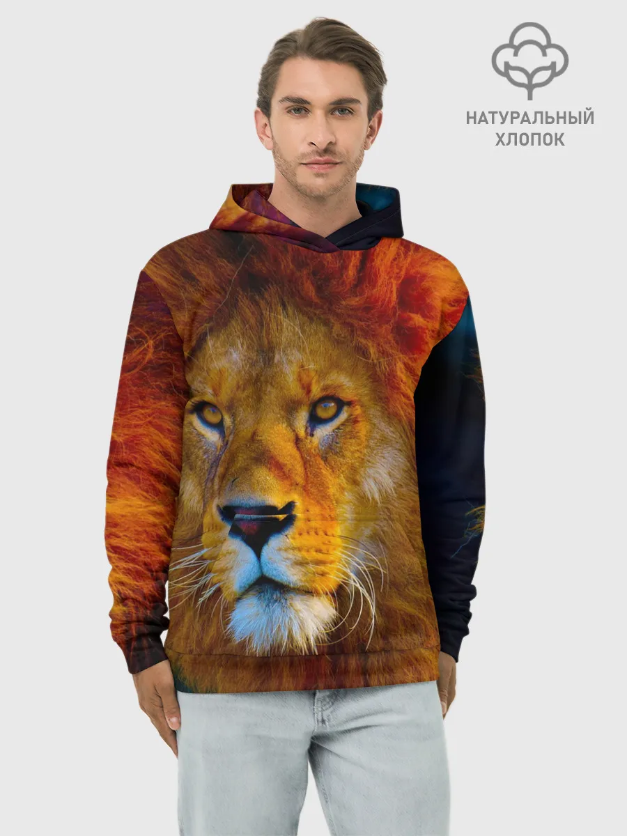 Худи мужской база хлопок / Лев 3D