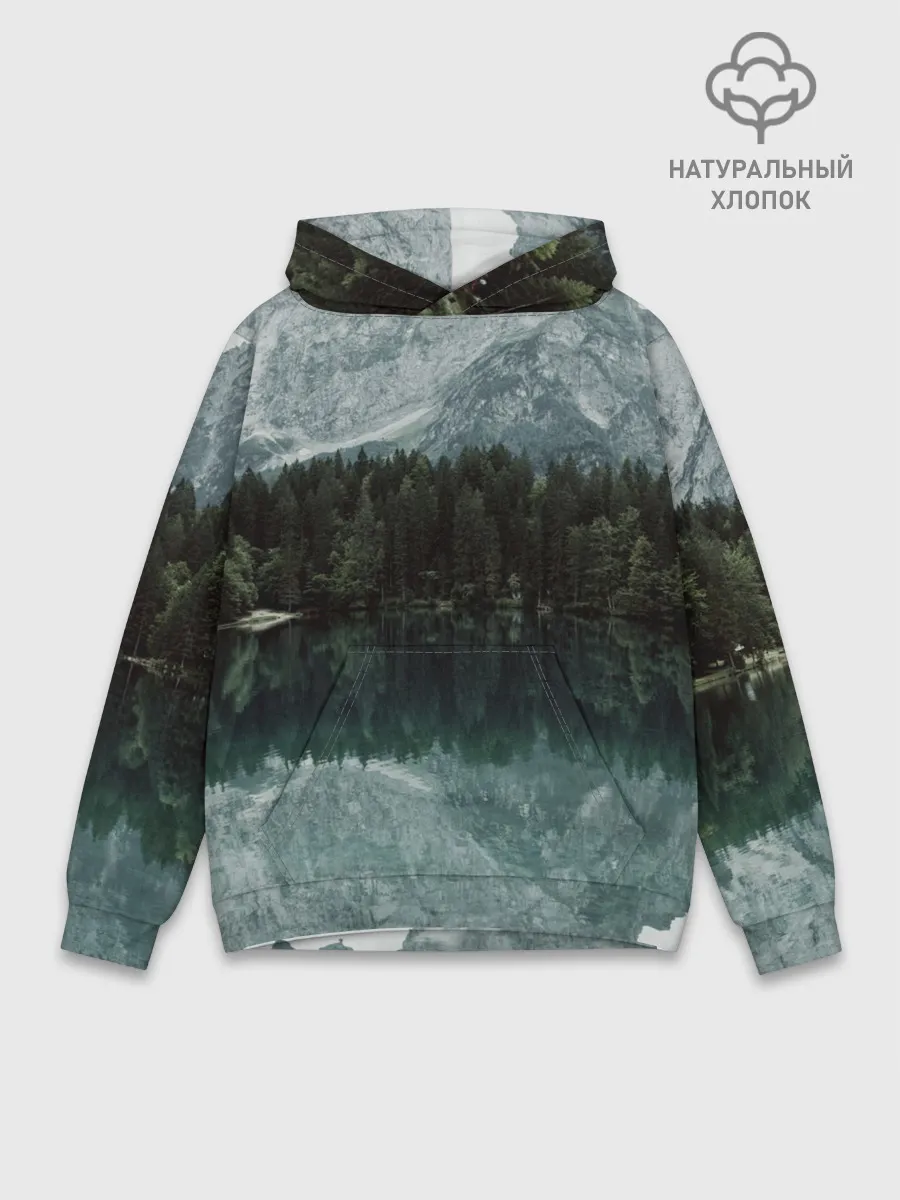 Худи мужской база хлопок / отражение горы в озере