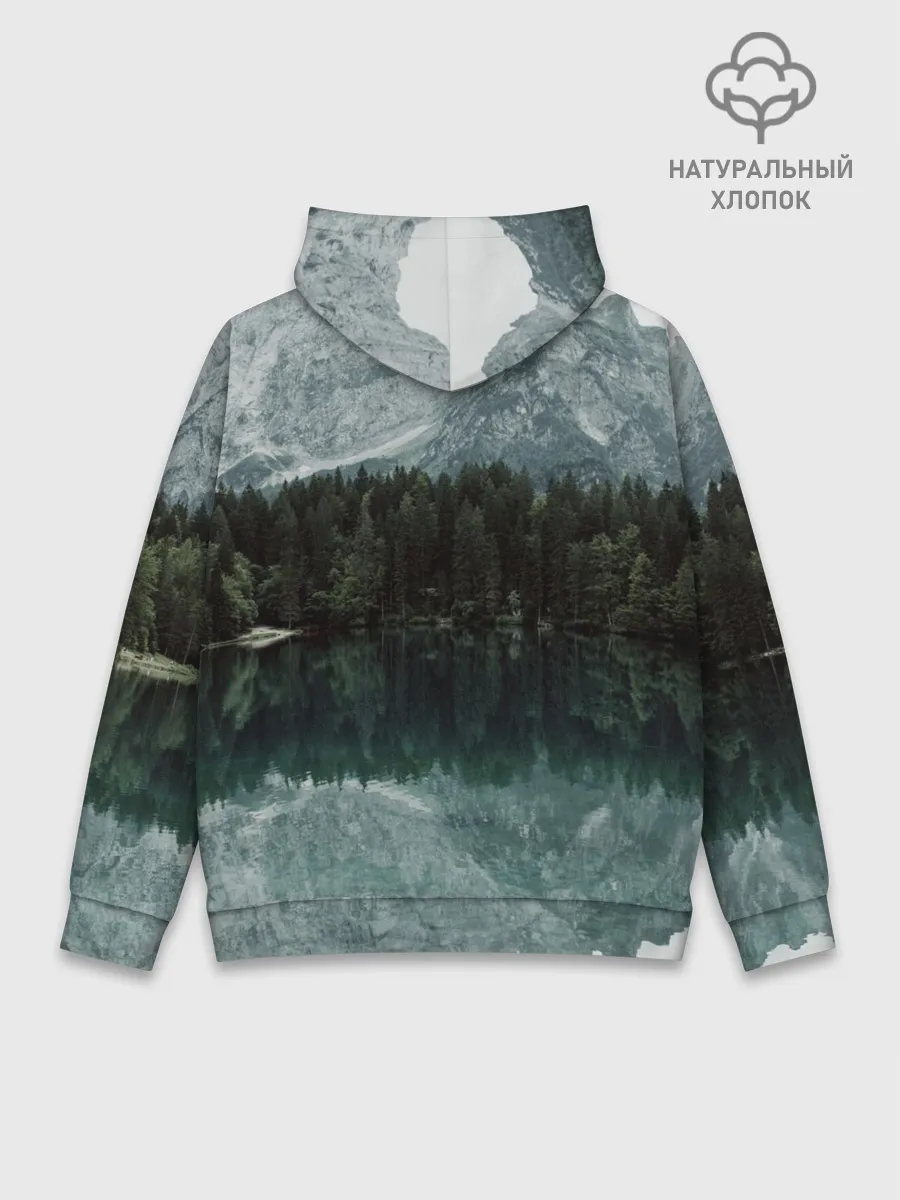 Худи мужской база хлопок / отражение горы в озере