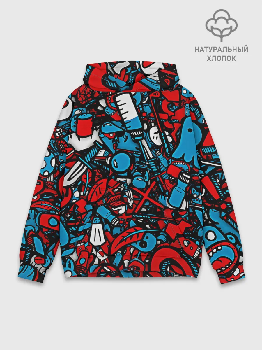 Худи мужской база хлопок / Красно синие безумие