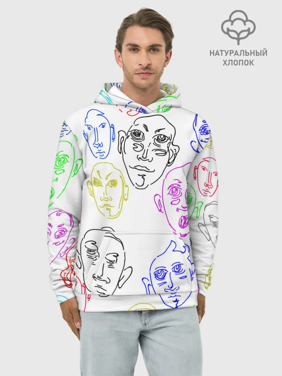 Худи мужской база хлопок / Цветные лица