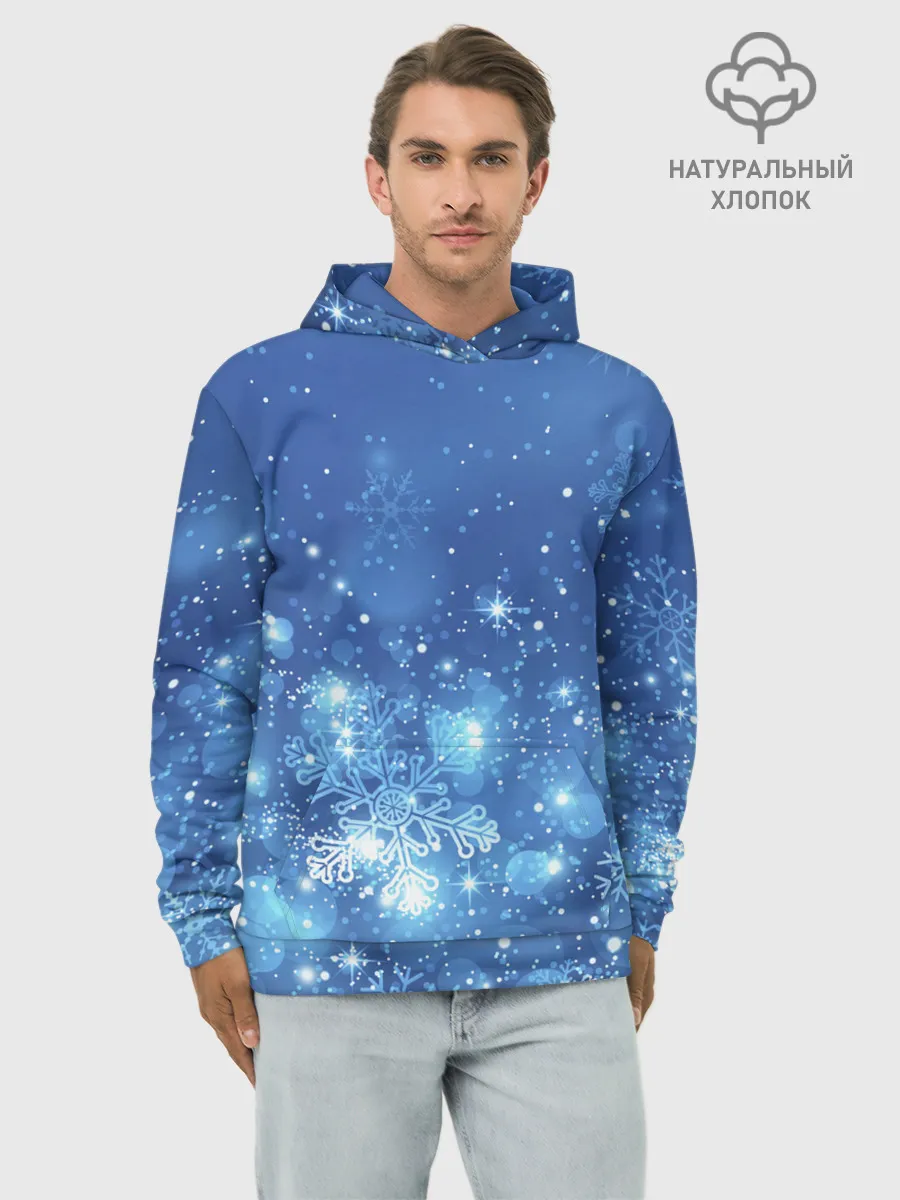 Худи мужской база хлопок / Снежинки.