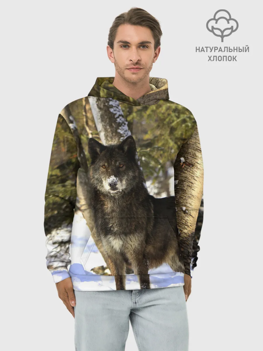 Худи мужской база хлопок / Волк и снег
