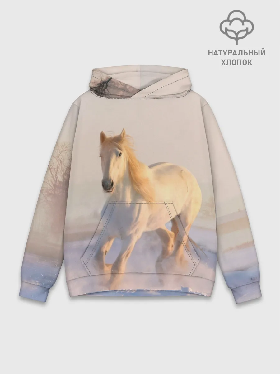 Худи мужской база хлопок / Белая лошадь