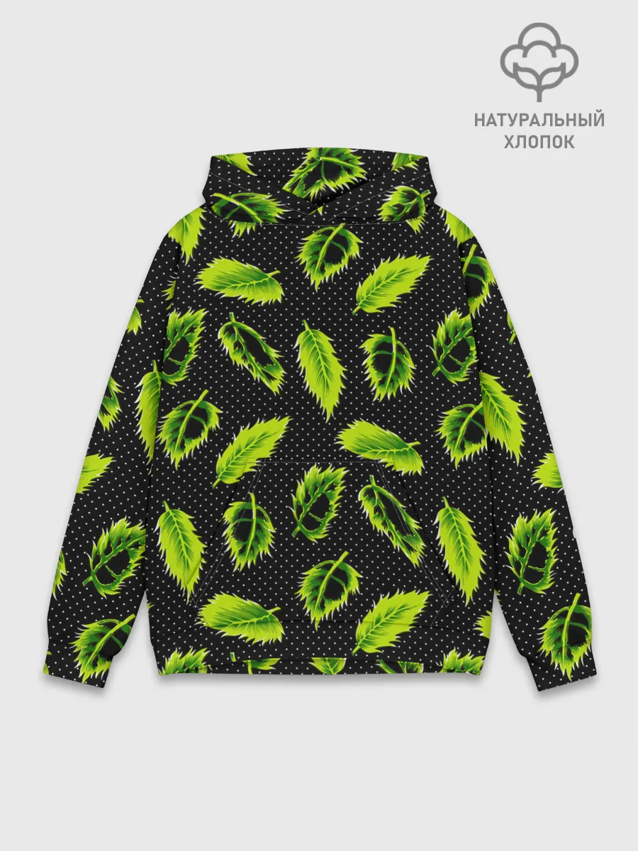 Худи мужской база хлопок / Зеленые листья
