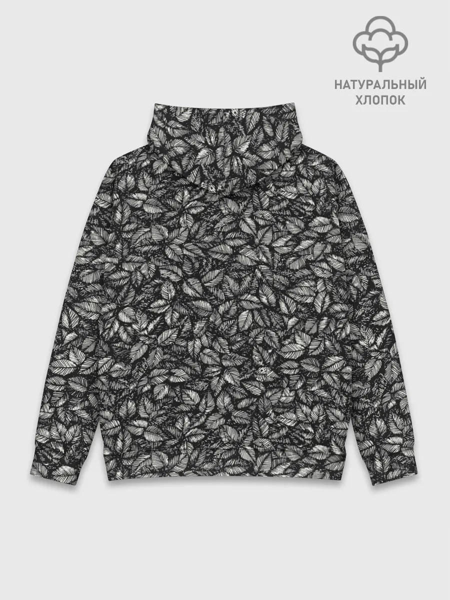 Худи мужской база хлопок / ЛИСТВА ЧЕРНО-БЕЛОЕ