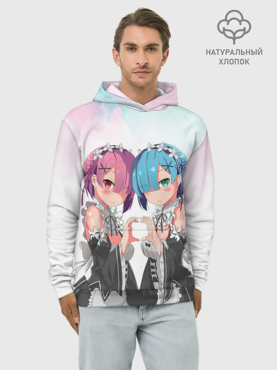 Худи мужской база хлопок / Re:Zero, Рам и Рем