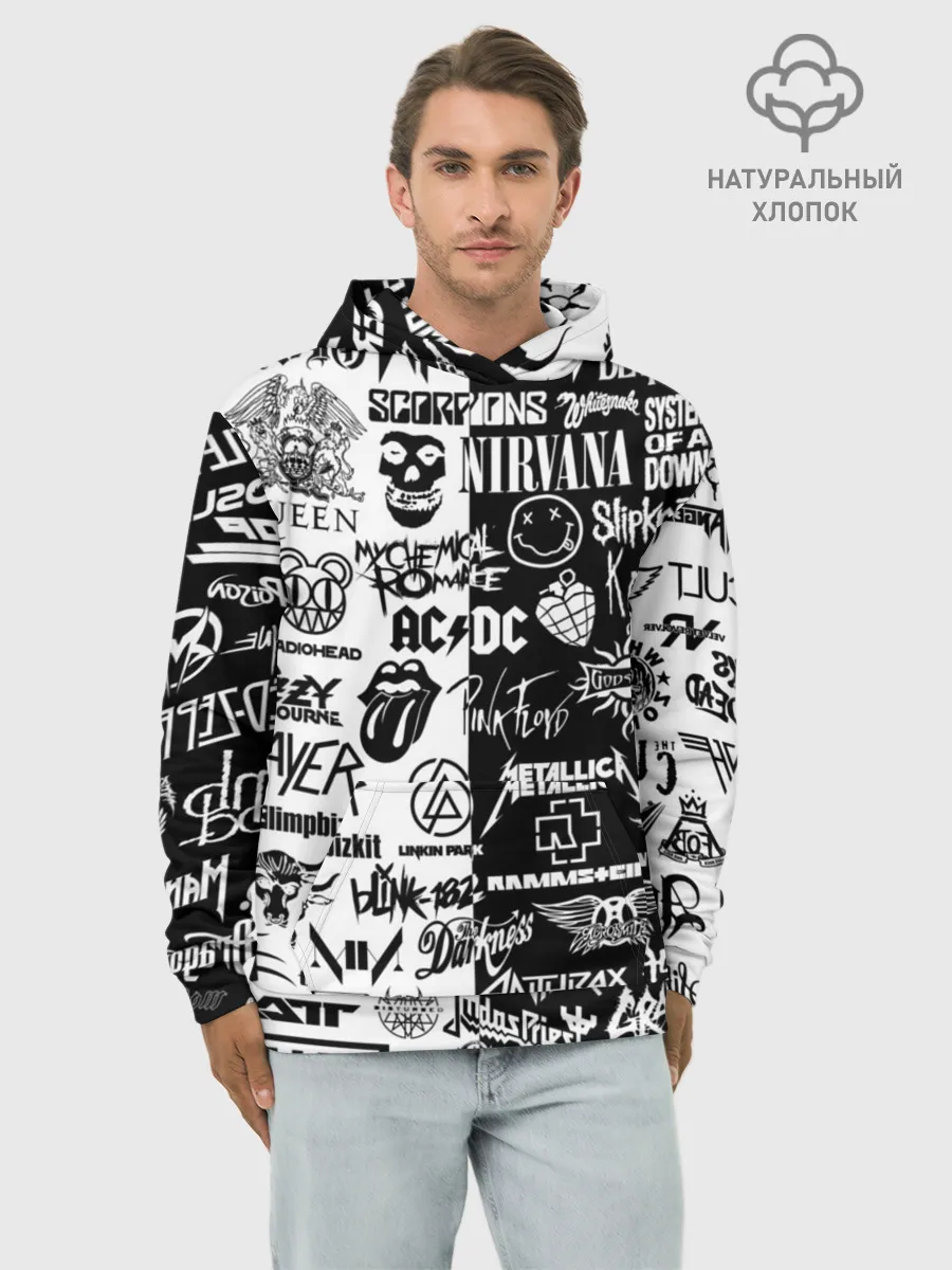 Худи мужской база хлопок / Эмблемы Рок Групп