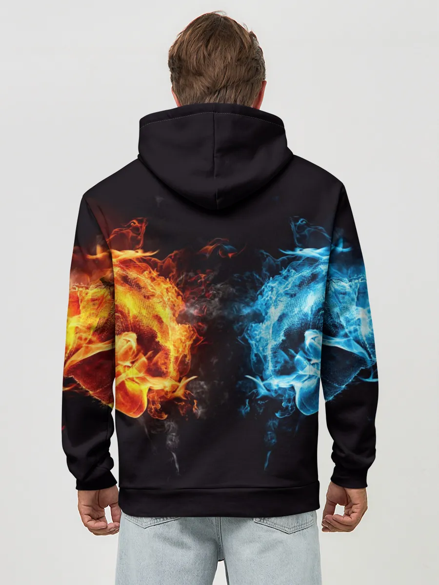 Худи мужской база хлопок / Абстракция,Инь-Ян,Огонь,Вода