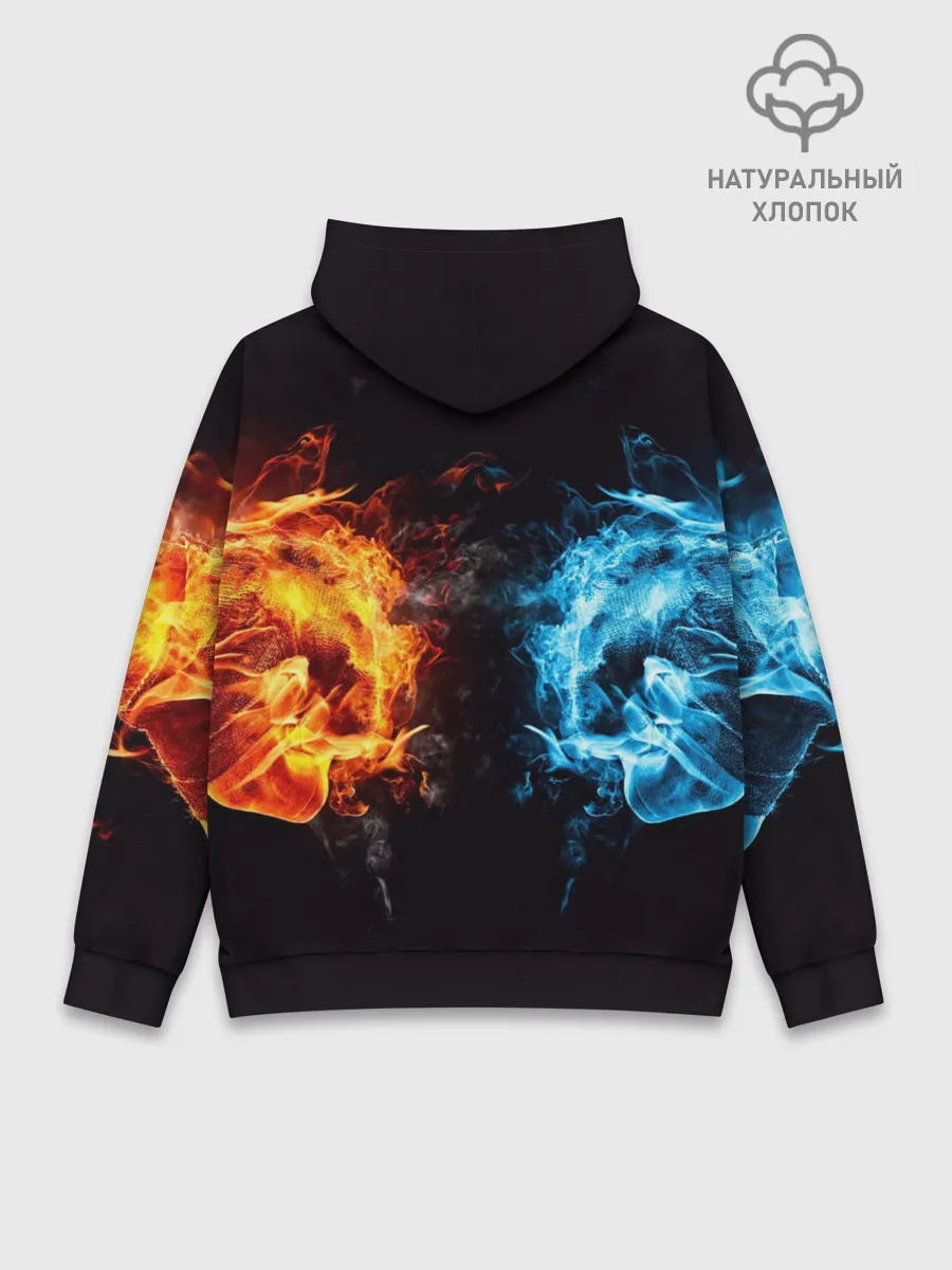 Худи мужской база хлопок / Абстракция,Инь-Ян,Огонь,Вода
