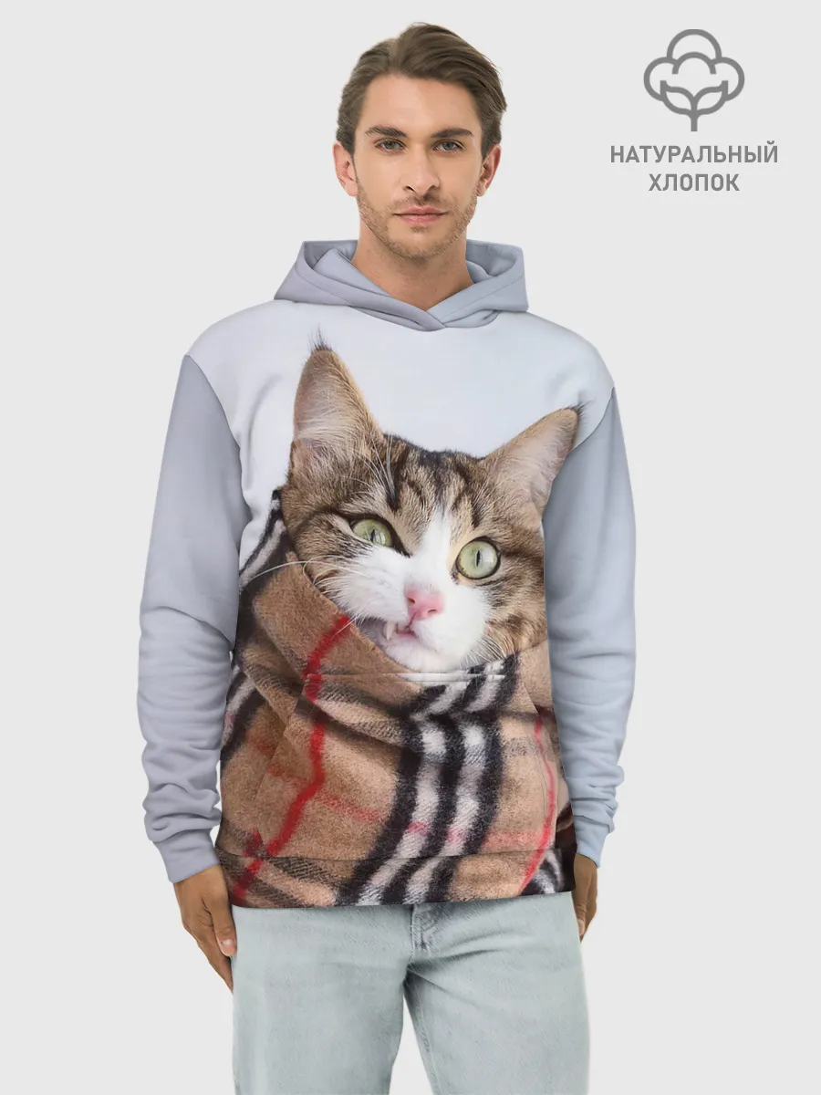 Худи мужской база хлопок / Кот в шарфе