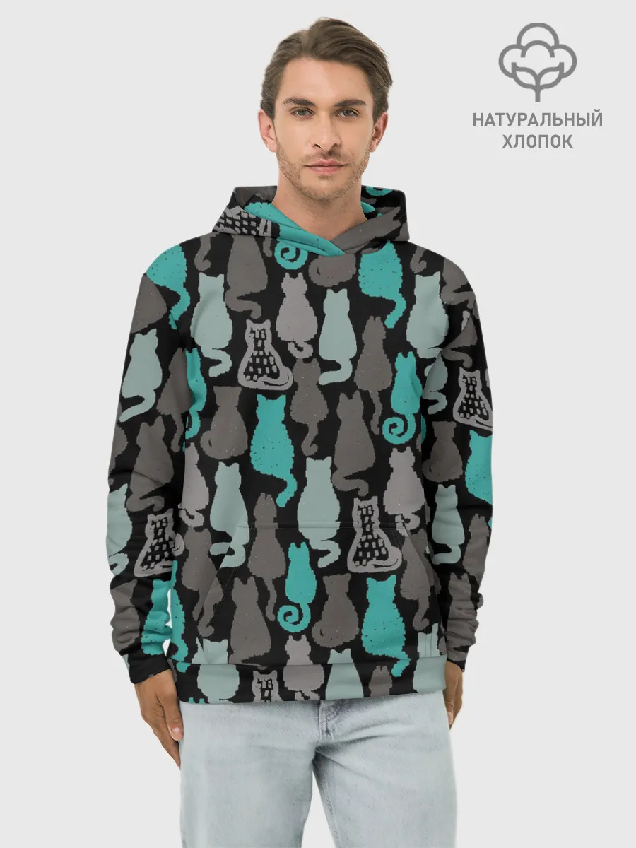 Худи мужской база хлопок / Коты паттерн