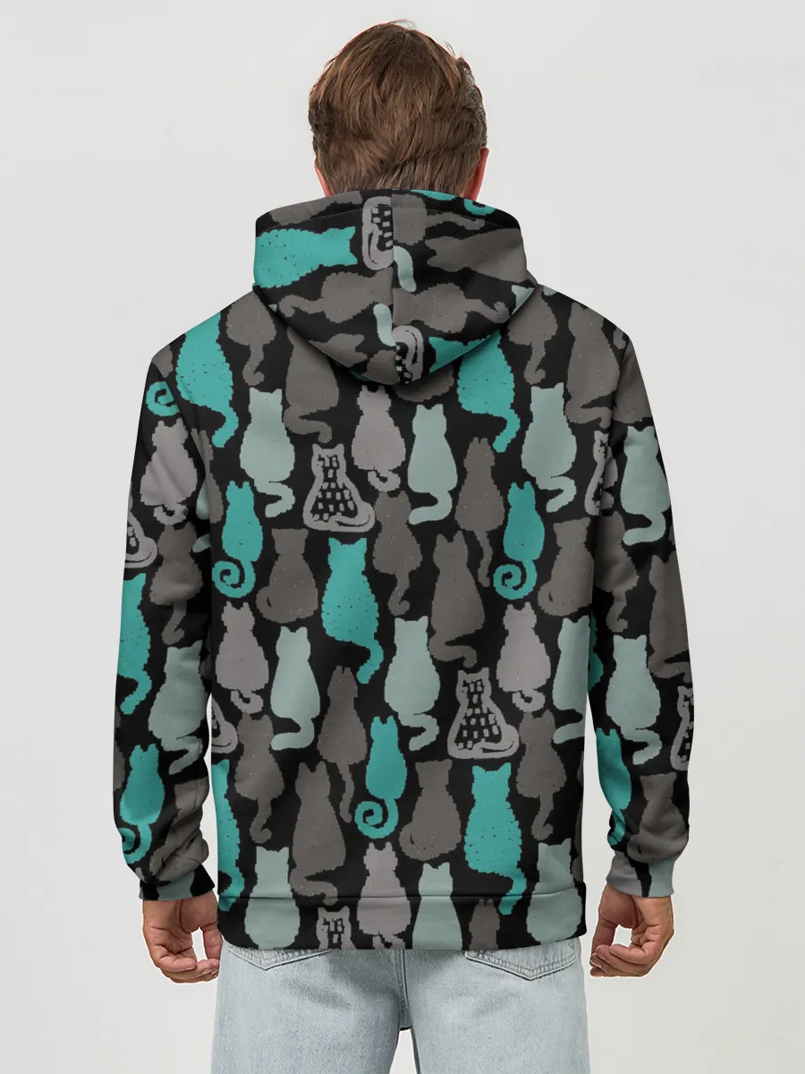 Худи мужской база хлопок / Коты паттерн