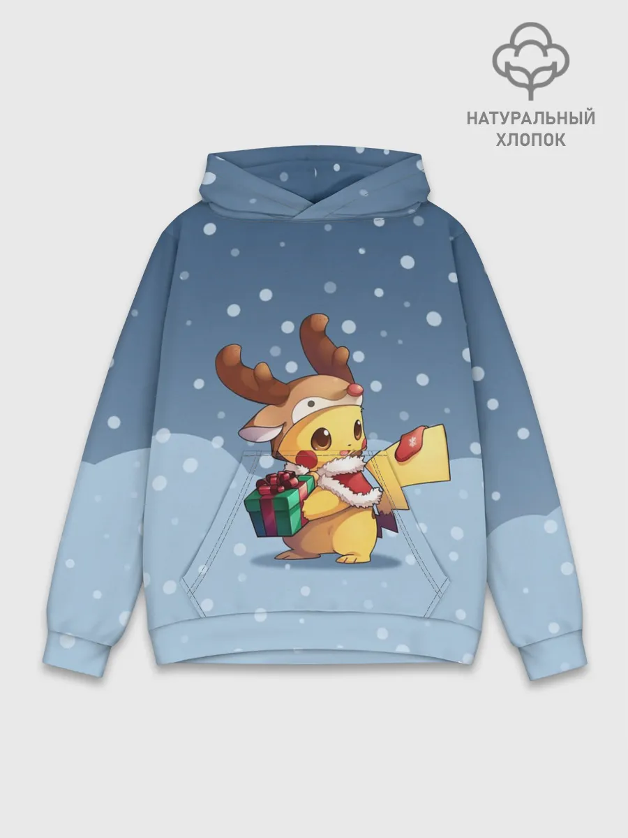 Худи мужской база хлопок / Новогодний Пикачу