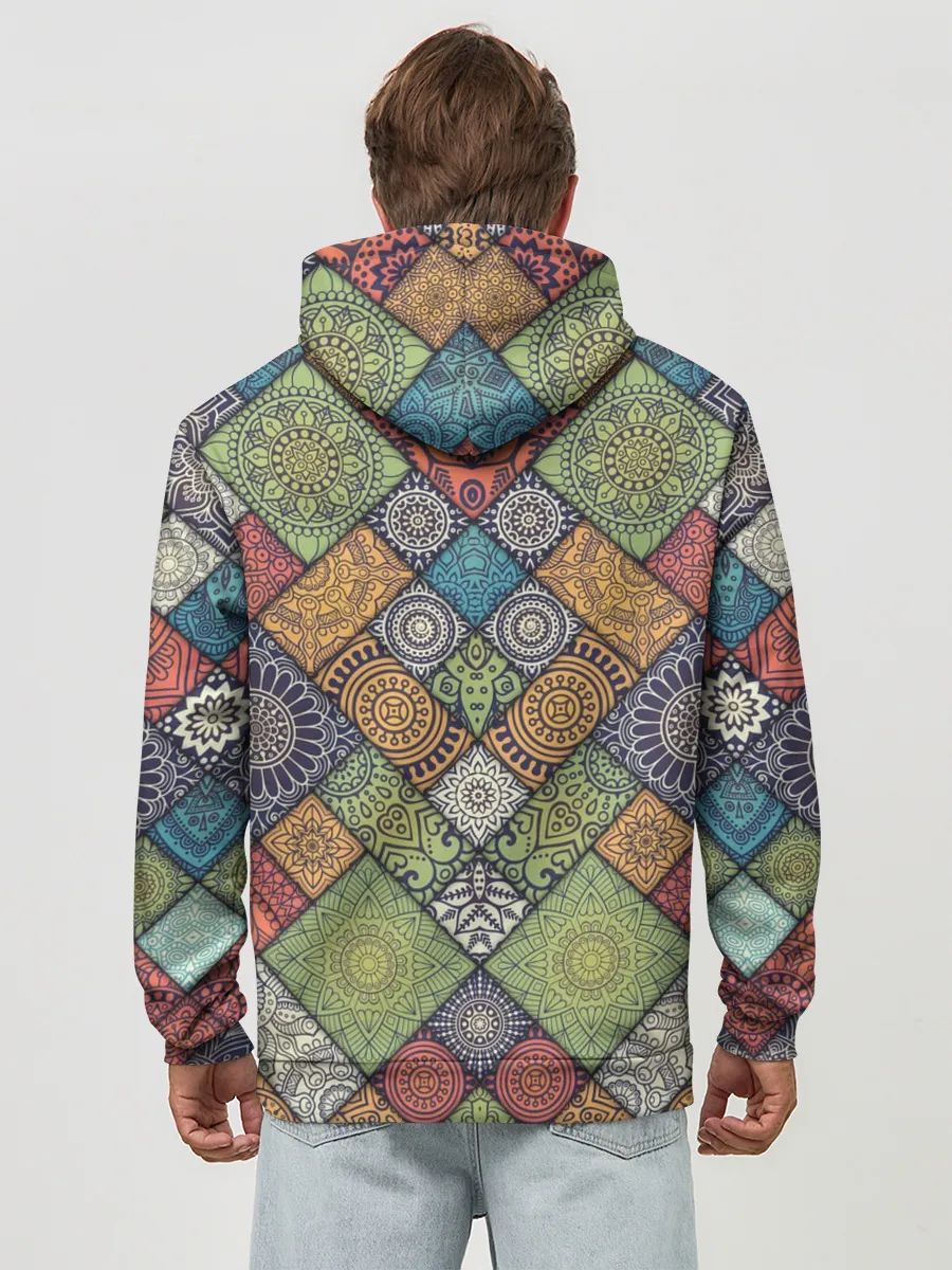 Худи мужской база хлопок / Мандалы лоскутный печворк