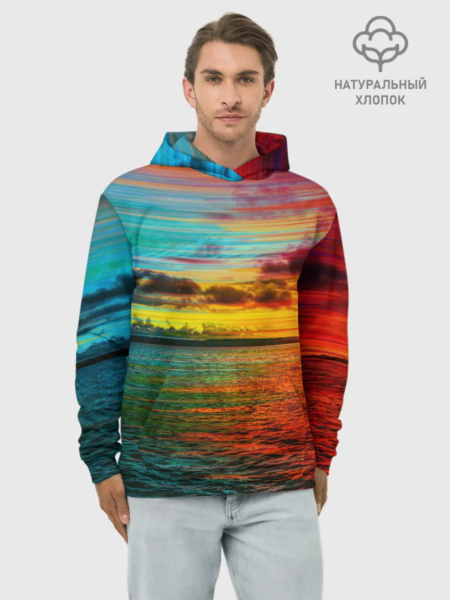 Худи мужской база хлопок / Glitch Sunset