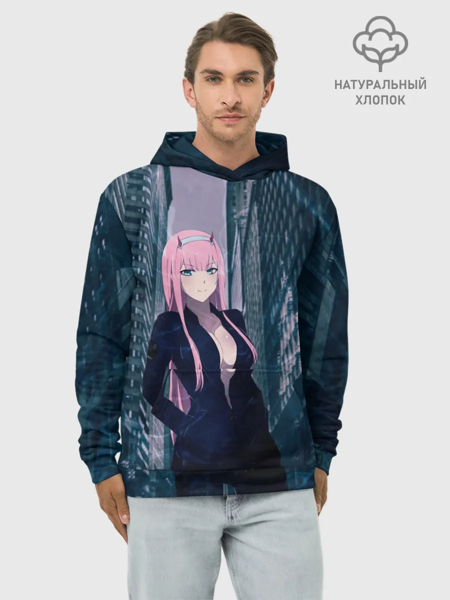 Худи мужской база хлопок / Zero Two в большом городе