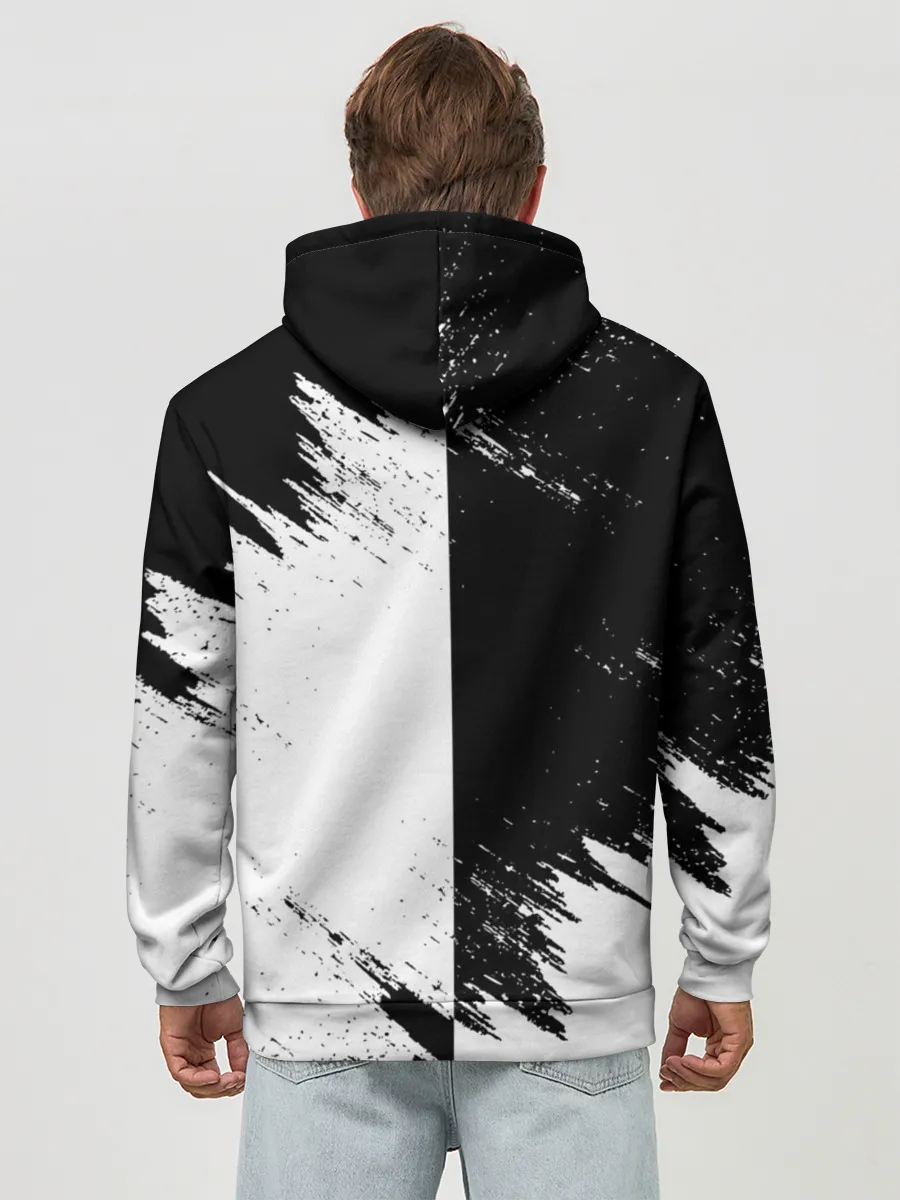 Худи мужской база хлопок / Черный Клевер инверсированный фон