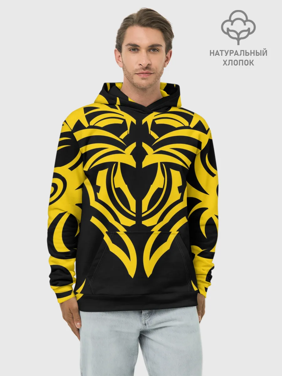 Худи мужской база хлопок / Узор жёлтый
