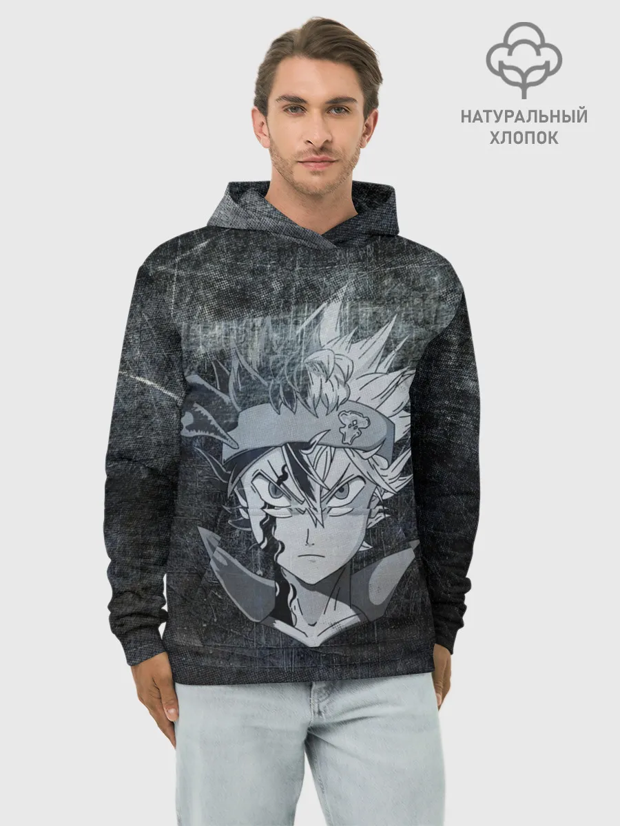 Худи мужской база хлопок / Лицо Астера на состаренном черном фоне