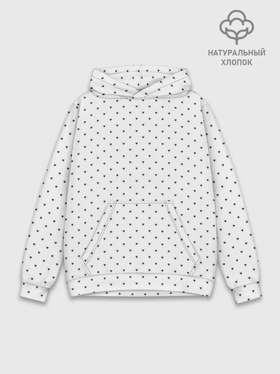 Худи мужской база хлопок / Сердечки черные на белом