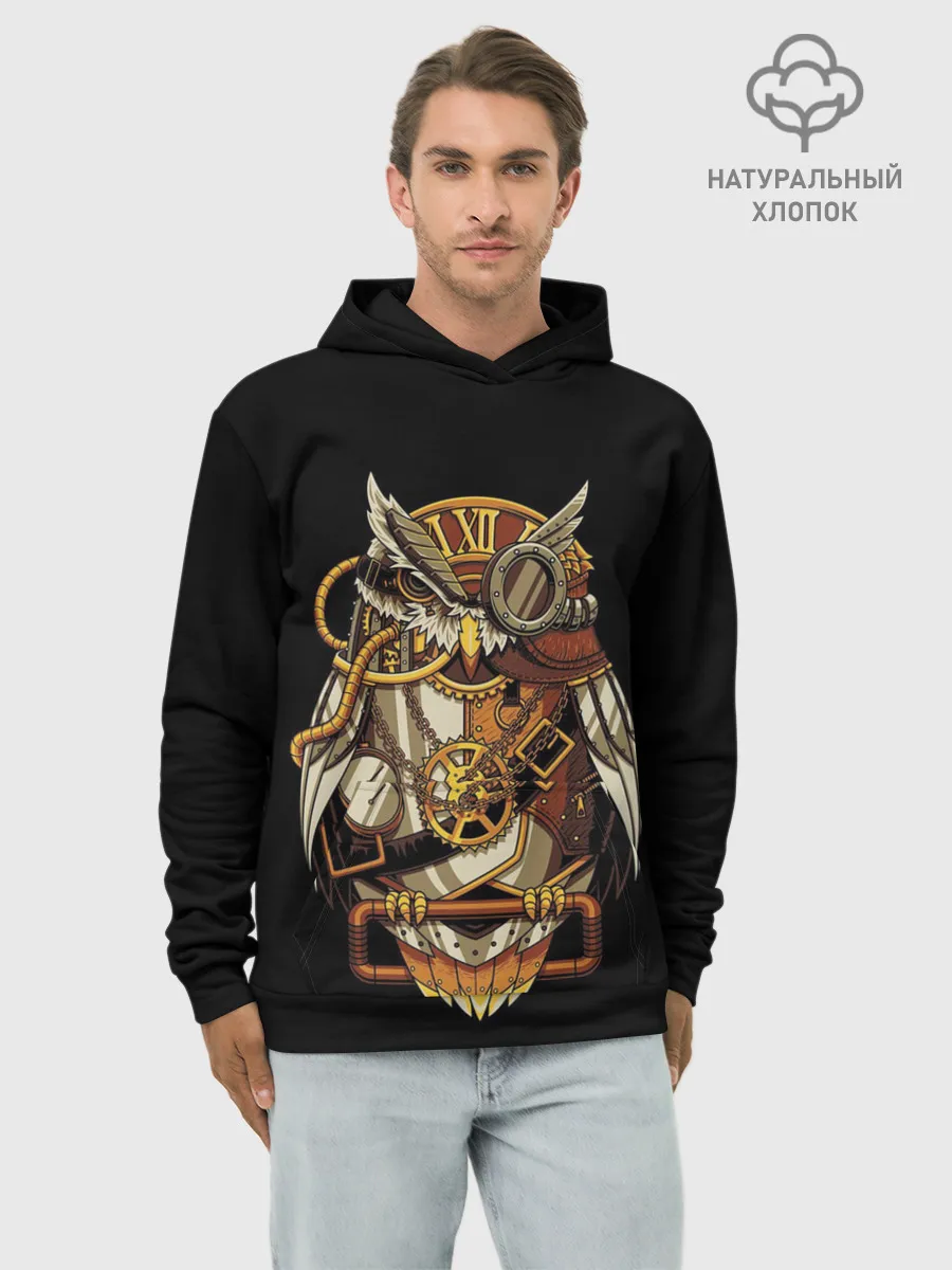 Худи мужской база хлопок / Сова с моноклем