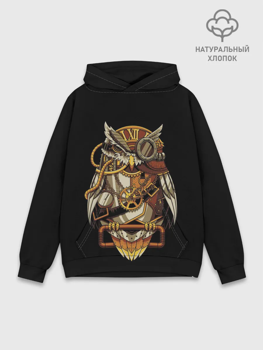 Худи мужской база хлопок / Сова с моноклем