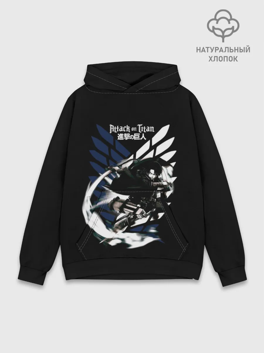 Худи мужской база хлопок / Леви Акерман на фоне герба