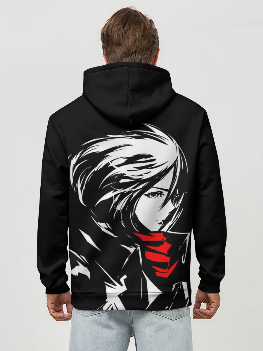 Худи мужской база хлопок / Черно-белая Микаса Аккерман